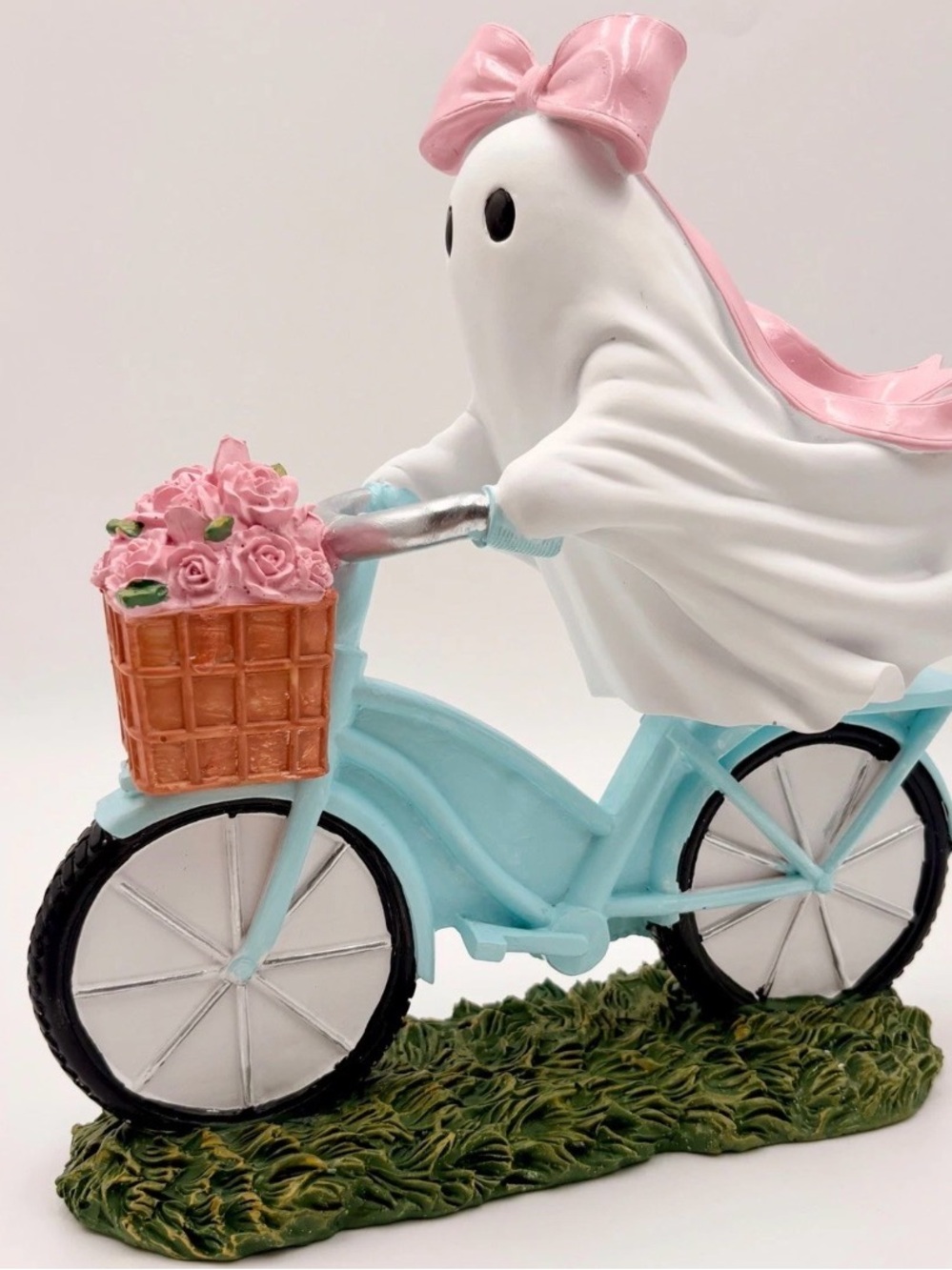 Decorative Pink & White Ghost on Blue Bicycle Figurine Halloween 2026 viral 12in